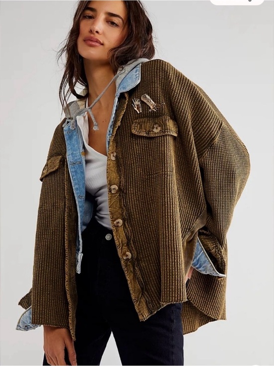 Free People Tops - Free People Scout Olive Waffle Knit Oversized Shacket